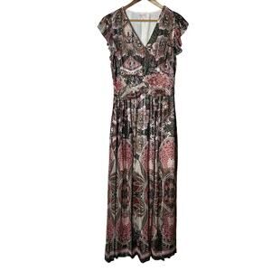 Ciebon Dress Maxi‎ Size L Jennsen Floral Metallic Stretchy Sleeveless Billowy